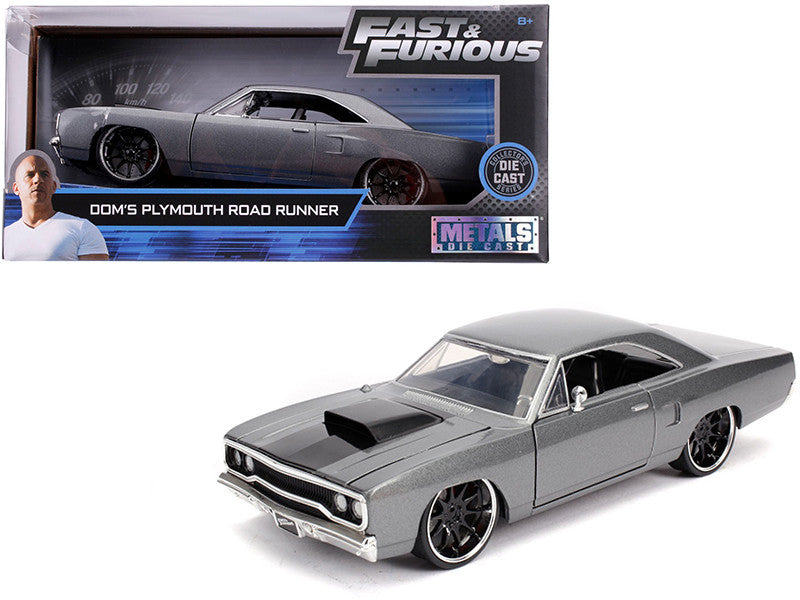 Dom's Plymouth Road Runner Gray Metallic with Black Hood Stripe "Fast & Furious" Movie 1/24 Diecast Model Car by Jada by Jada