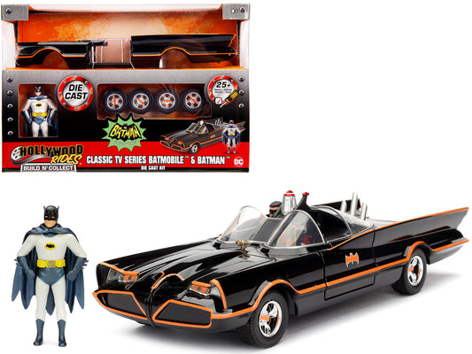 Model Kit Classic Batmobile Black with Batman Diecast Figure "Batman" (1966-1968) TV Series "Build N' Collect" 1/24 Diecast Model Car by Jada by Jada
