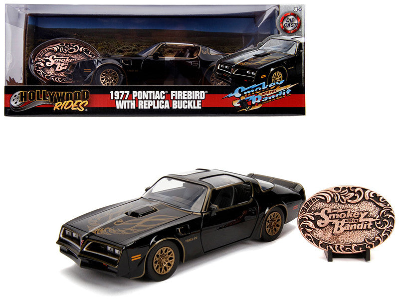 1977 Pontiac Firebird Trans Am Black with Replica Buckle "Smokey and the Bandit" (1977) Movie "Hollywood Rides" Series 1/24 Diecast Model Car by Jada by Jada