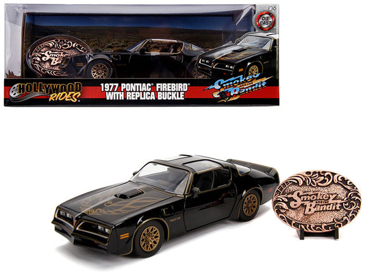 1977 Pontiac Firebird Trans Am Black with Replica Buckle "Smokey and the Bandit" (1977) Movie "Hollywood Rides" Series 1/24 Diecast Model Car by Jada by Jada