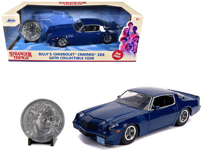 Billy's Chevrolet Camaro Z28 Dark Blue with Collectible Coin "Stranger Things" (2016) TV Series 1/24 Diecast Model Car by Jada by Jada
