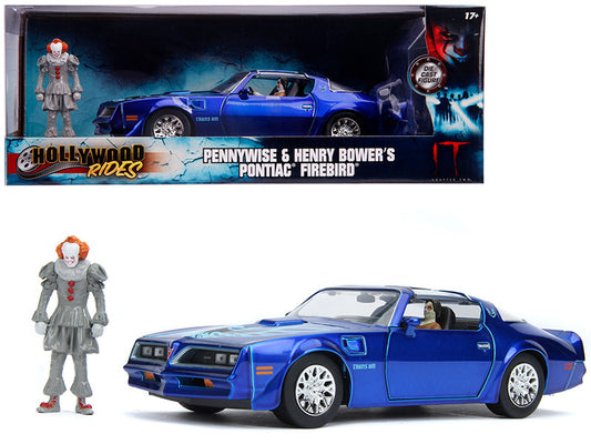 Henry Bower's Pontiac Firebird Trans Am Candy Blue with Pennywise Diecast Figurine "It Chapter Two" (2019) Movie 1/24 Diecast Model Car by Jada by Jada
