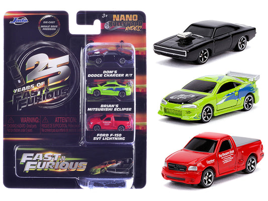 "Fast & Furious 25th Anniversary" 3 piece Set #1 "Nano Hollywood Rides" Diecast Model Cars by Jada by Jada