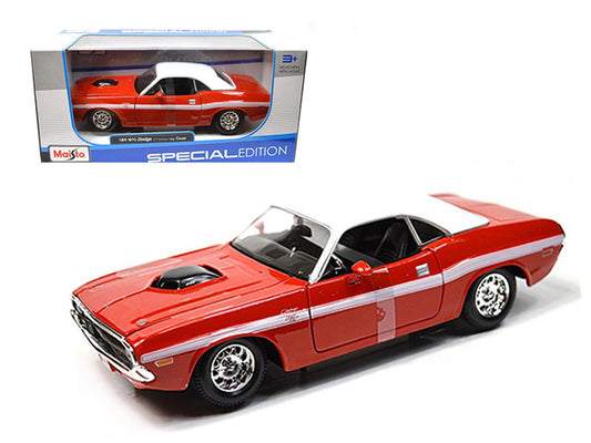 1970 Dodge Challenger R/T Coupe Red with White Top and White Stripes 1/24 Diecast Model Car by Maisto by Maisto