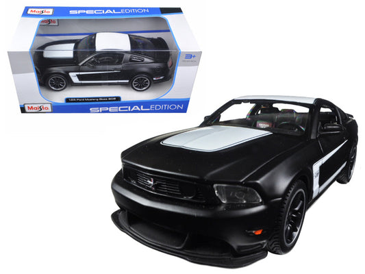2012 Ford Mustang Boss 302 Matt Black and White 1/24 Diecast Model Car by Maisto by Maisto