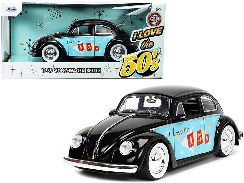 1959 Volkswagen Beetle Black with Graphics "I Love the 50's" Series 1/24 Diecast Model Car by Jada by Jada