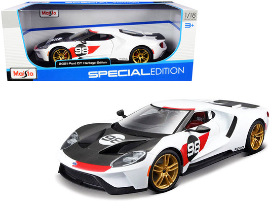 2021 Ford GT #98 White "Heritage Edition" 1/18 Diecast Model Car by Maisto by Maisto