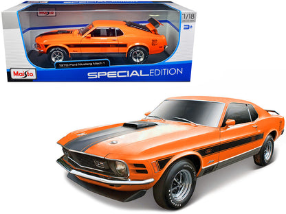 1970 Ford Mustang Mach 1 428 "Twister Special" Orange with Black Stripes "Special Edition" 1/18 Diecast Model Car by Maisto by Maisto