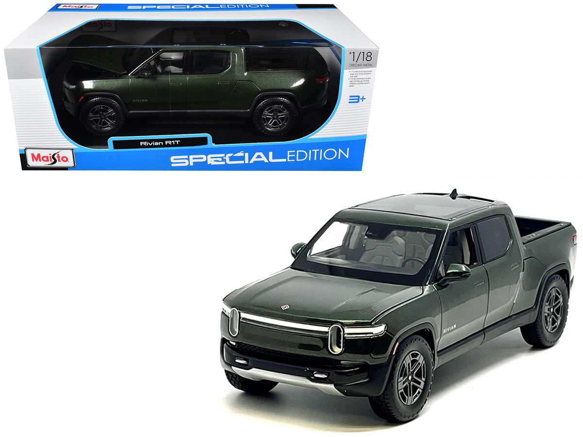 Rivian R1T Pickup Truck Dark Green Metallic with Sunroof "Special Edition" Series 1/18 Diecast Model Car by Maisto by Maisto