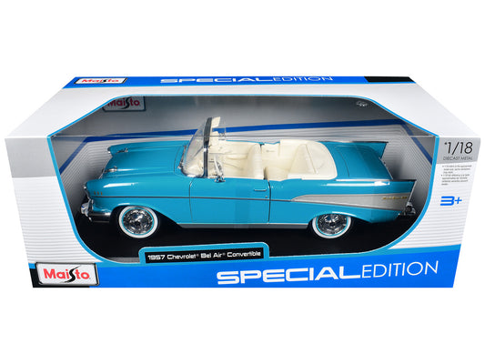 1957 Chevrolet Bel Air Convertible Blue with White Interior "Special Edition" Series 1/18 Diecast Model Car by Maisto by Maisto