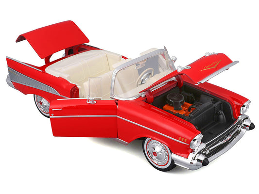 1957 Chevrolet Bel Air Convertible Red with White Interior "Special Edition" Series 1/18 Diecast Model Car by Maisto by Maisto