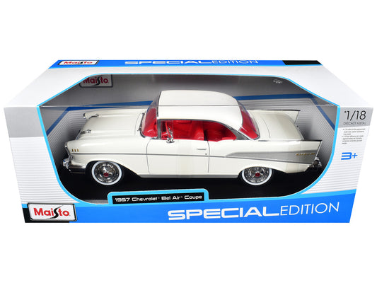 1957 Chevrolet Bel Air Coupe White with Red Interior "Special Edition" Series 1/18 Diecast Model Car by Maisto by Maisto