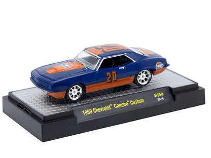 1969 Chevrolet Camaro Custom #20 "Gulf Oil" Dark Blue and Orange Limited Edition to 5500 pieces Worldwide 1/64 Diecast Model Car by M2 Machines by M2