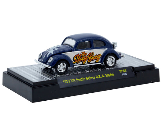 1953 Volkswagen Beetle Deluxe USA Model "The Slug Bug" Blue Metallic with White Sides Limited Edition to 5566 pieces Worldwide 1/64 Diecast Model Car by M2 Machines by M2