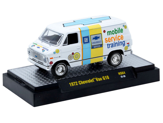1972 Chevrolet G10 Van "Chevrolet Mobile Service Training" White with Graphics Limited Edition to 4400 pieces Worldwide 1/64 Diecast Model Car by M2 Machines by M2