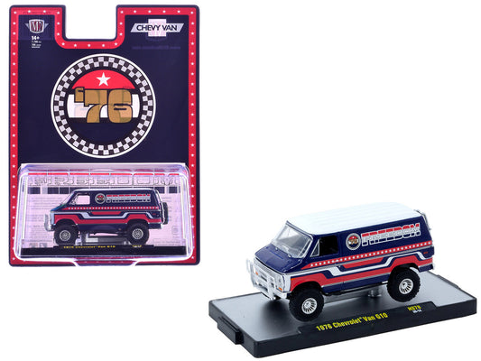 1976 Chevrolet G10 Van "Freedom '76" Dark Blue with White Top and Red and White Graphics Limited Edition to 7766 pieces 1/64 Diecast Model Car by M2 Machines by M2