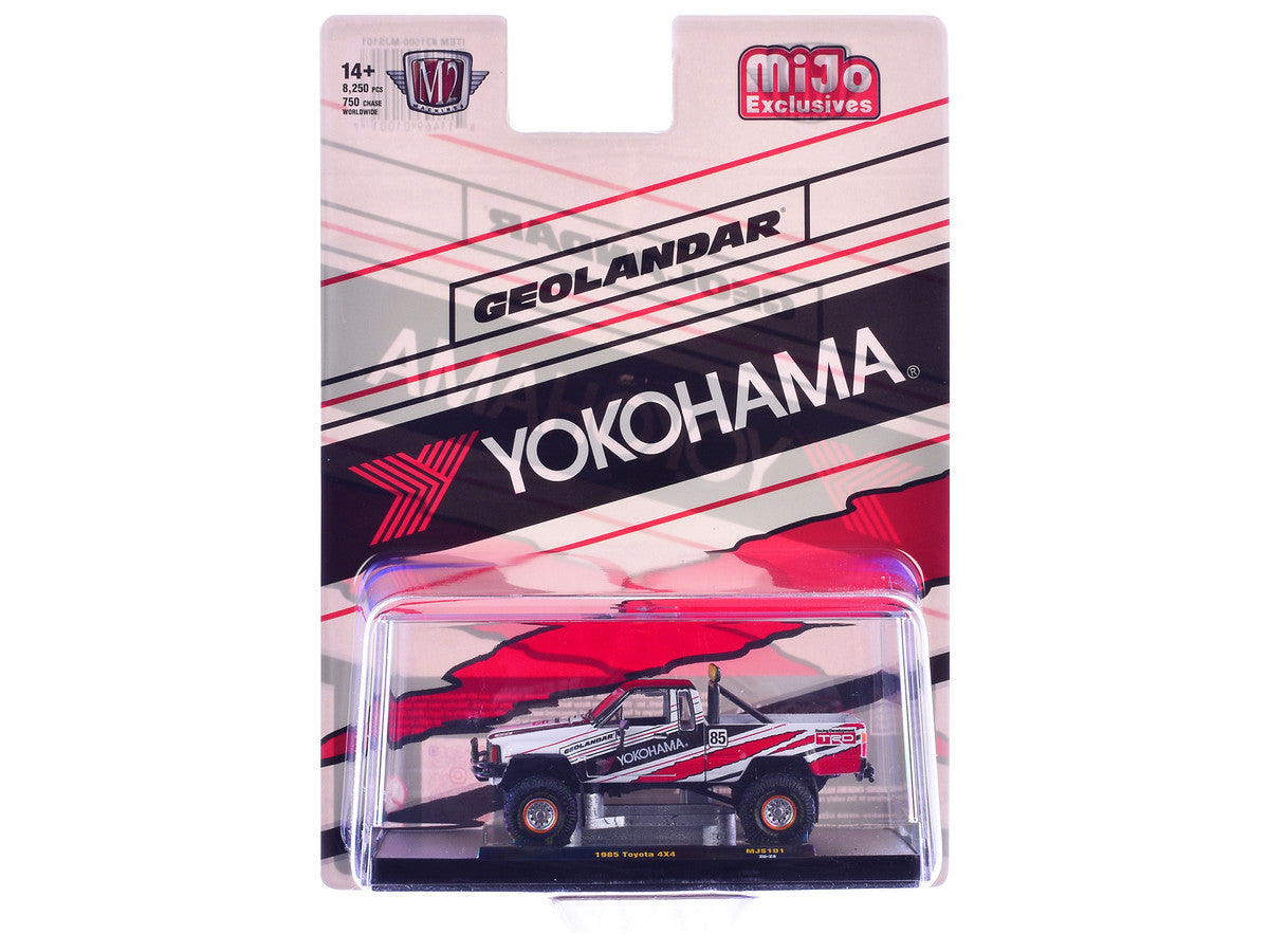 1985 Toyota SR5 4×4 Pickup Truck #85 "Yokohama" White with Black Top and Red and Black Graphics Limited Edition to 8250 pieces Worldwide 1/64 Diecast Model Car by M2 Machines-1