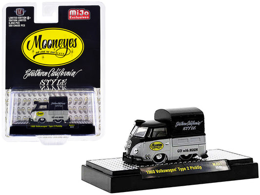 1960 Volkswagen Type 2 Pickup Truck with Canvas Cover "Mooneyes Southern California Style" Black and Gray Limited Edition to 6050 pieces Worldwide 1/64 Diecast Model Car by M2 Machines by M2