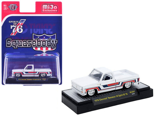 1976 Chevrolet Silverado Bonanza-10 Pickup Truck "Spirit of '76" White with Blue and Red Graphics Limited Edition to 12100 pieces Worldwide 1/64 Diecast Model Car by M2 Machines by M2