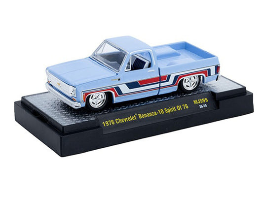 1976 Chevrolet Silverado Bonanza-10 Pickup Truck "Spirit of '76" Light Blue with Red White and Blue Graphics Limited Edition to 11770 pieces Worldwide 1/64 Diecast Model Car by M2 Machines by M2