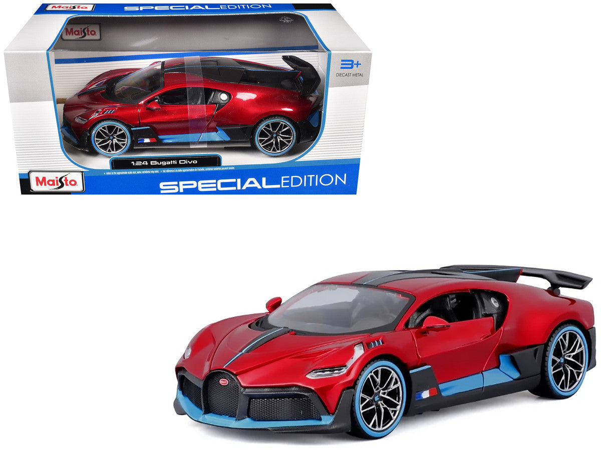 Bugatti Divo Red Metallic with Carbon and Blue Accents "Special Edition" 1/24 Diecast Model Car by Maisto by Maisto