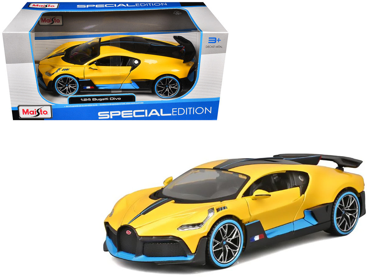 Bugatti Divo Yellow Metallic with Carbon and Blue Accents "Special Edition" 1/24 Diecast Model Car by Maisto by Maisto