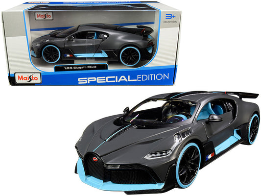 Bugatti Divo Satin Charcoal Gray with Carbon and Blue Accents "Special Edition" 1/24 Diecast Model Car by Maisto by Maisto