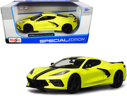 2020 Chevrolet Corvette Stingray Z51 Coupe Yellow with Black Stripes 1/24 Diecast Model Car by Maisto by Maisto