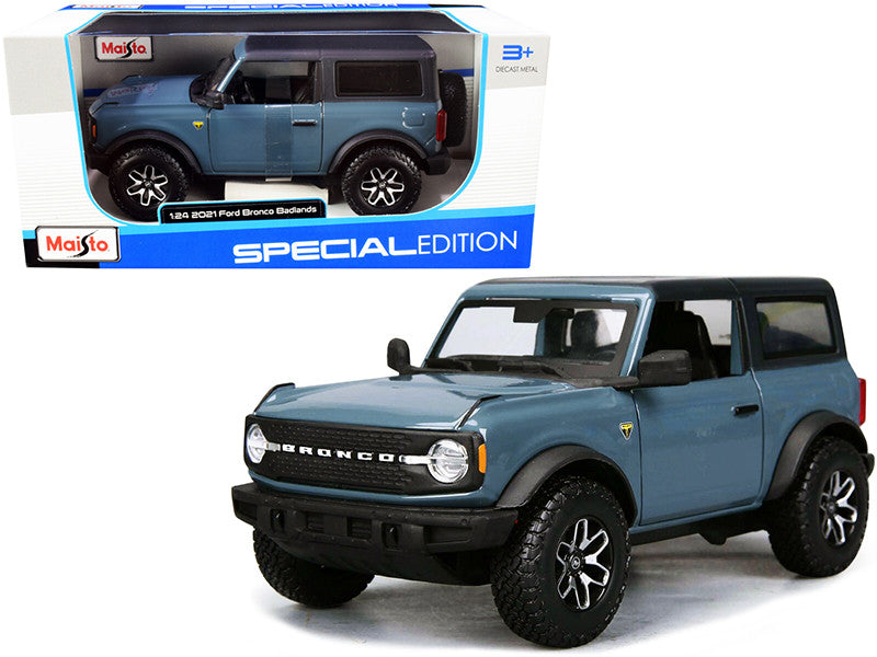 2021 Ford Bronco Badlands Blue with Black Top "Special Edition" 1/24 Diecast Model Car by Maisto by Maisto
