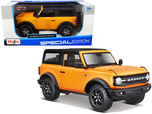 2021 Ford Bronco Badlands Orange Metallic with Black Top "Special Edition" 1/24 Diecast Model Car by Maisto by Maisto