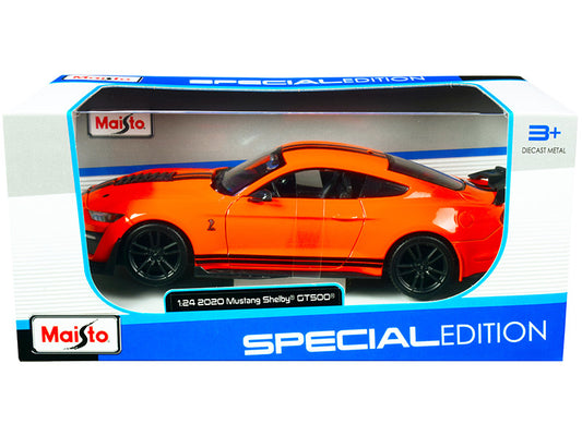 2020 Ford Mustang Shelby GT500 Bright Orange with Black Stripes 1/24 Diecast Model Car by Maisto by Maisto