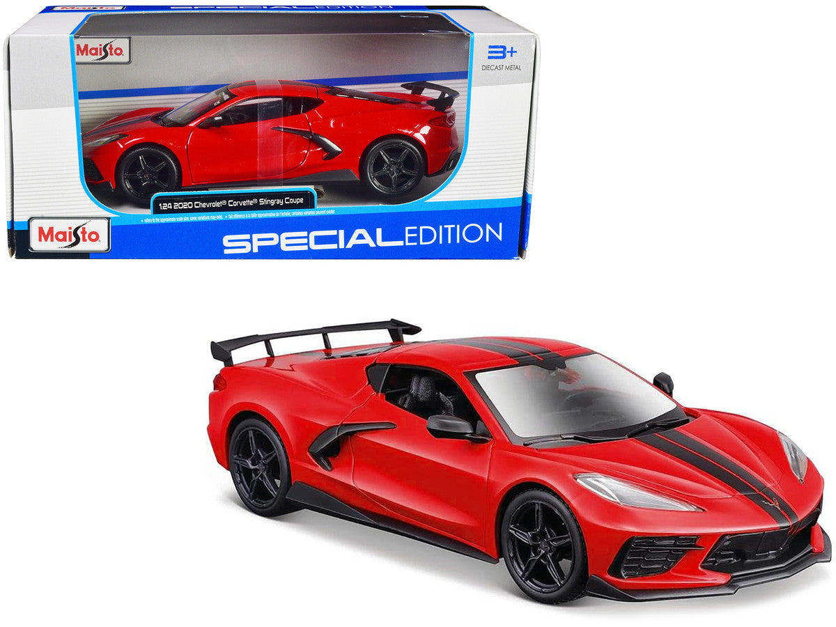 2020 Chevrolet Corvette Stingray Coupe Red with Black Stripes "Special Edition" Series 1/24 Diecast Model Car by Maisto by Maisto