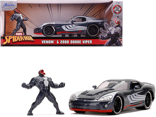 2008 Dodge Viper SRT10 Dark Gray with Venom Diecast Figurine "Spider-Man" "Marvel" Series 1/24 Diecast Model Car by Jada by Jada