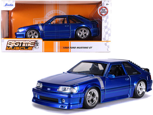 1989 Ford Mustang GT 5.0 Candy Blue with Silver Stripes "Bigtime Muscle" 1/24 Diecast Model Car by Jada by Jada