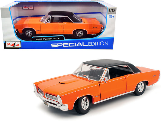 1965 Pontiac GTO Hurst Orange with Black Top and White Stripes "Special Edition" 1/18 Diecast Model Car by Maisto by Maisto