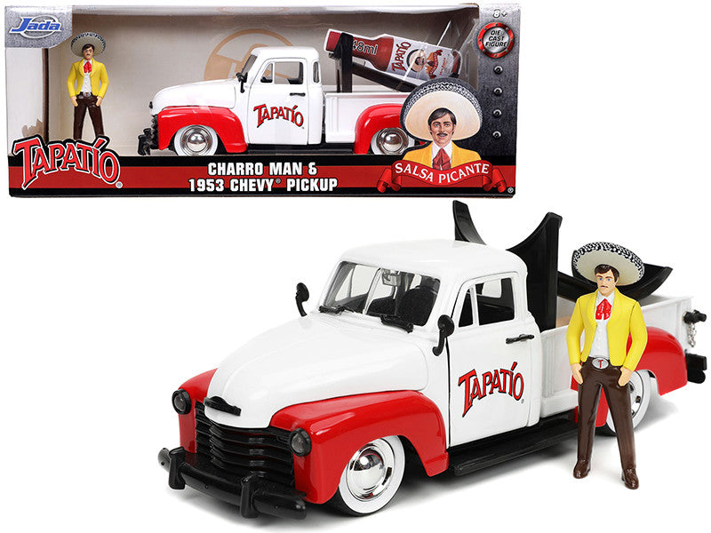 1953 Chevrolet Pickup Truck White and Red with Charro Man Diecast Figurine "Tapatio" 1/24 Diecast Model Car by Jada by Jada