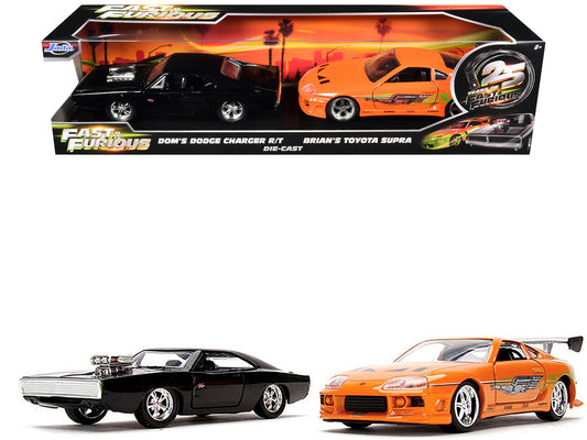 Dom's Dodge Charger R/T Black and Brian's Toyota Supra Orange Set of 2 pieces "25 Years of Fast & Furious" Series 1/32 Diecast Model Cars by Jada by Jada