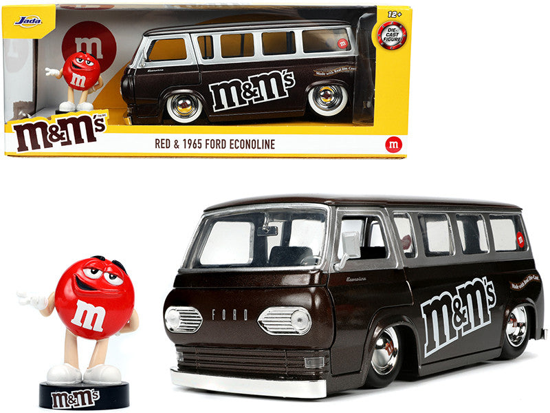 1965 Ford Econoline Bus Brown Metallic and Silver with Red M&M's Diecast Figurine "Hollywood Rides" Series 1/24 Diecast Model Car by Jada by Jada