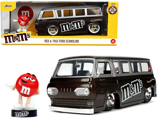 1965 Ford Econoline Bus Brown Metallic and Silver with Red M&M's Diecast Figurine "Hollywood Rides" Series 1/24 Diecast Model Car by Jada by Jada