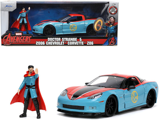 2006 Chevrolet Corvette Z06 Red and Blue with Doctor Strange Diecast Figurine "Avengers" "Marvel" Series "Hollywood Rides" 1/24 Diecast Model Car by Jada by Jada