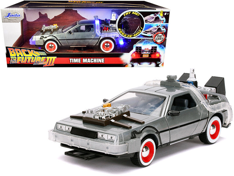 DeLorean Brushed Metal Time Machine with Lights "Back to the Future Part III" (1990) Movie "Hollywood Rides" Series 1/24 Diecast Model Car by Jada by Jada