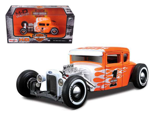 1929 Ford Model A #1 "Harley Davidson" Orange with White Flames 1/24 Diecast Model Car by Maisto by Maisto