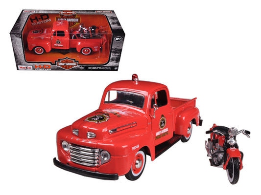 1948 Ford F-1 Pickup Truck "Harley Davidson" Fire Truck and 1936 El Knucklehead Motorcycle 1/24 Diecast Models by Maisto by Maisto