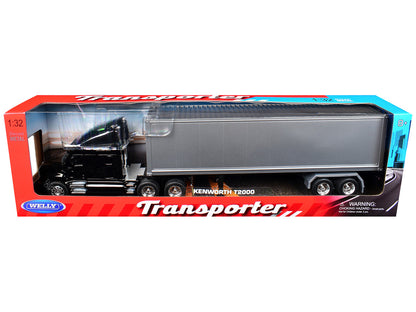 Kenworth T2000 Truck Black with Gray Container "Transporter" Series 1/32 Diecast Model by Welly by Welly