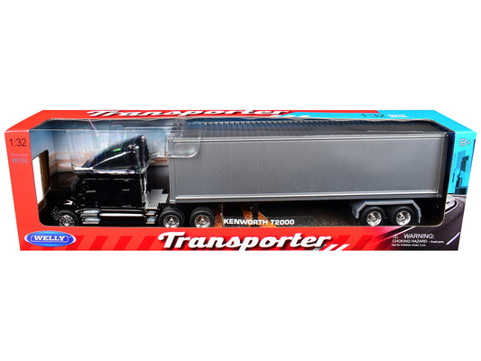 Kenworth T2000 Truck Black with Gray Container "Transporter" Series 1/32 Diecast Model by Welly by Welly