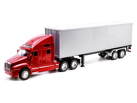 Kenworth T2000 Truck Red Metallic with Gray Container "Transporter" Series 1/32 Diecast Model by Welly by Welly