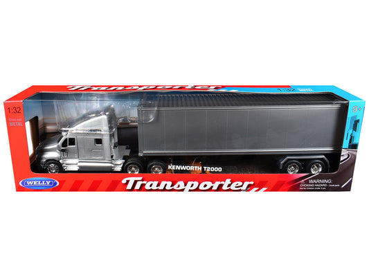 Kenworth T2000 Truck Silver Metallic with Gray Container "Transporter" Series 1/32 Diecast Model by Welly by Welly