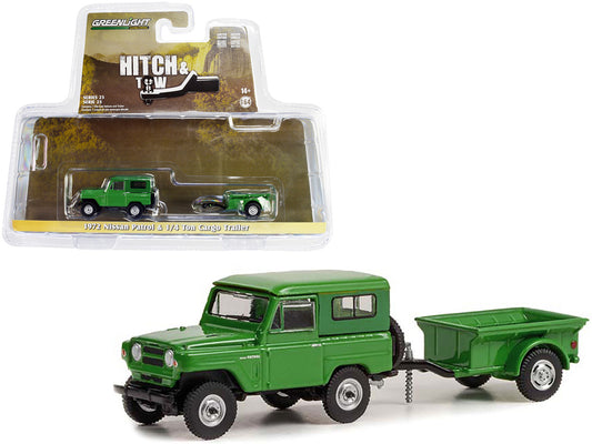1972 Nissan Patrol Green with 1/4 Ton Cargo Trailer "Hitch & Tow" Series 25 1/64 Diecast Model Car by Greenlight by Greenlight