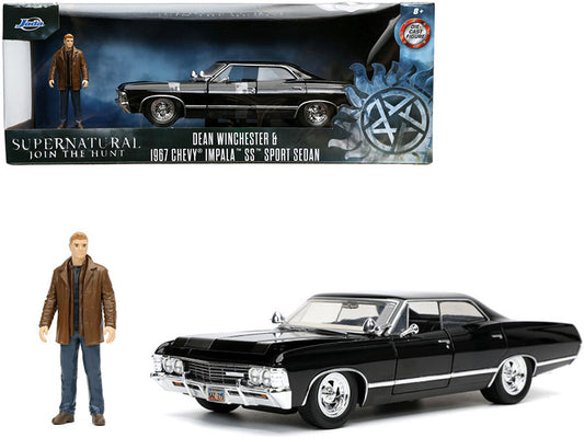 1967 Chevrolet Impala SS Sport Sedan Black and Dean Winchester Diecast Figurine "Supernatural" (2005-2020) TV Series "Hollywood Rides" Series 1/24 Diecast Model Car by Jada by Jada