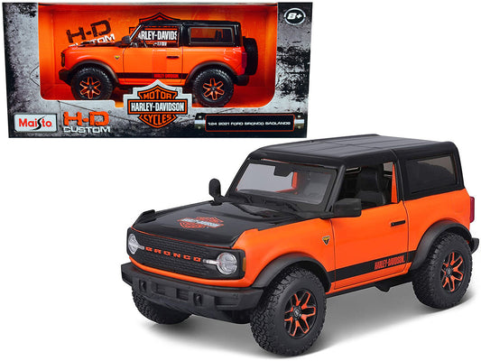 2021 Ford Bronco Badlands Orange and Black "Harley Davidson" "H-D Custom" Series 1/24 Diecast Model Car by Maisto by Maisto